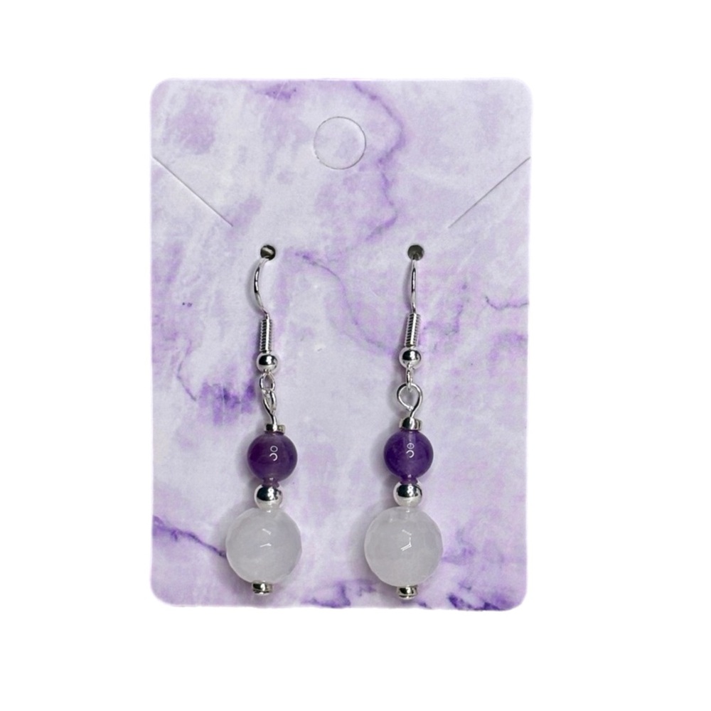 Rose Quartz Faceted and Amethyst (A) Earhook Earrings Handmade Silver plated